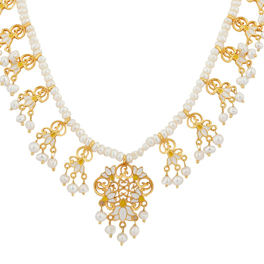 White Lotus Drops Pearl Necklace