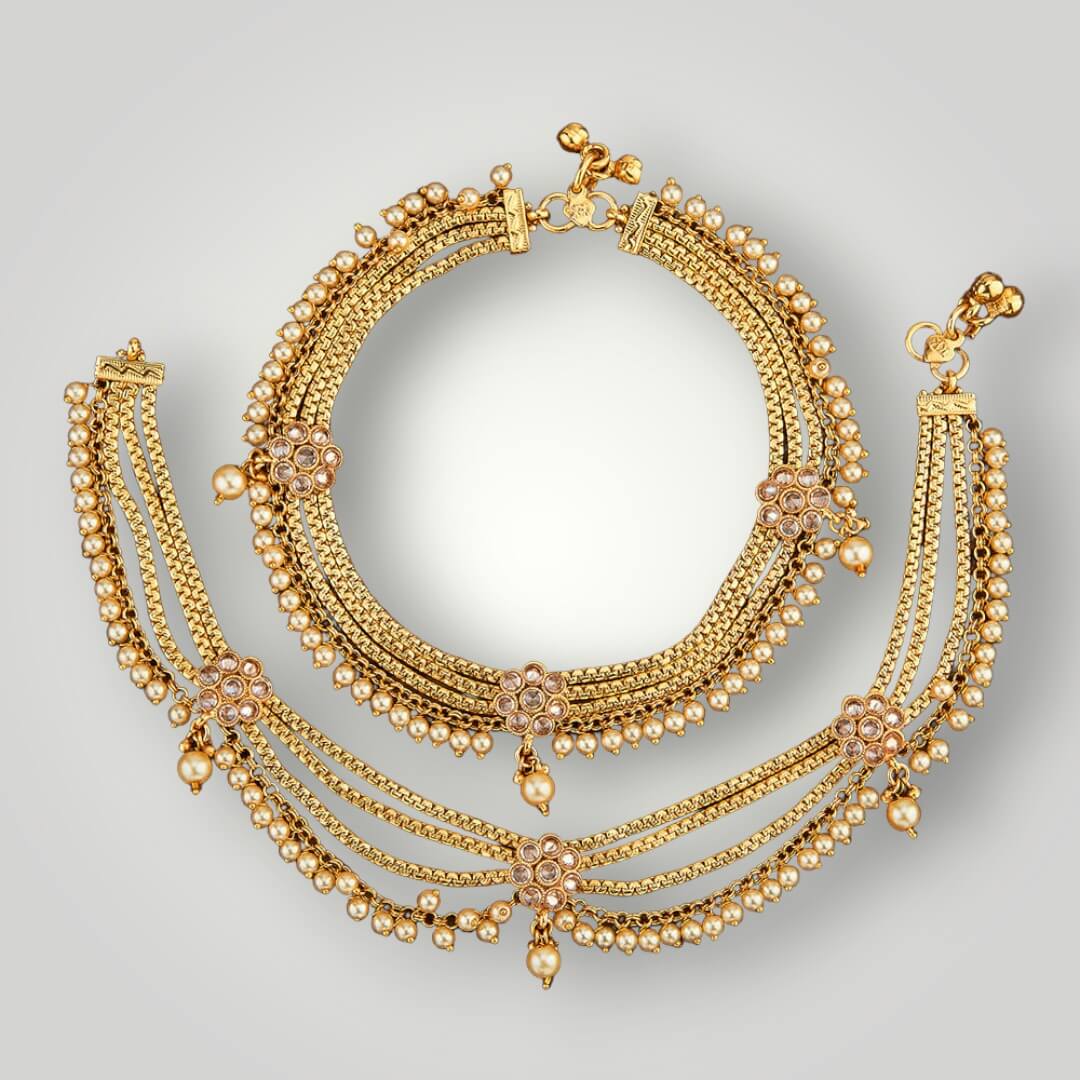 211540 - Antique Gold Plated Moti Style Payal (Anklets)