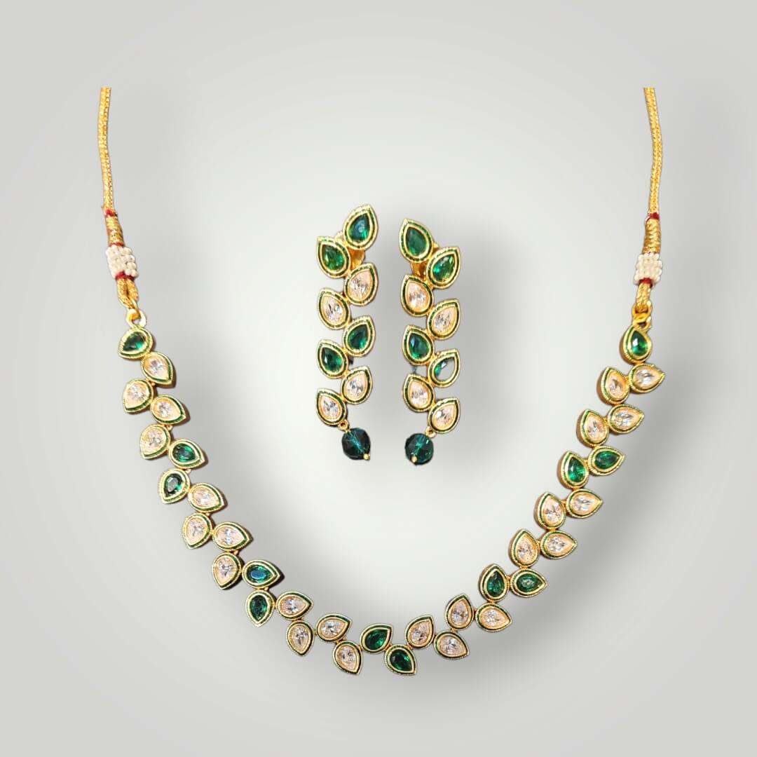 212825 - Antique Matte Gold Plated Meenakari Style Necklace Set