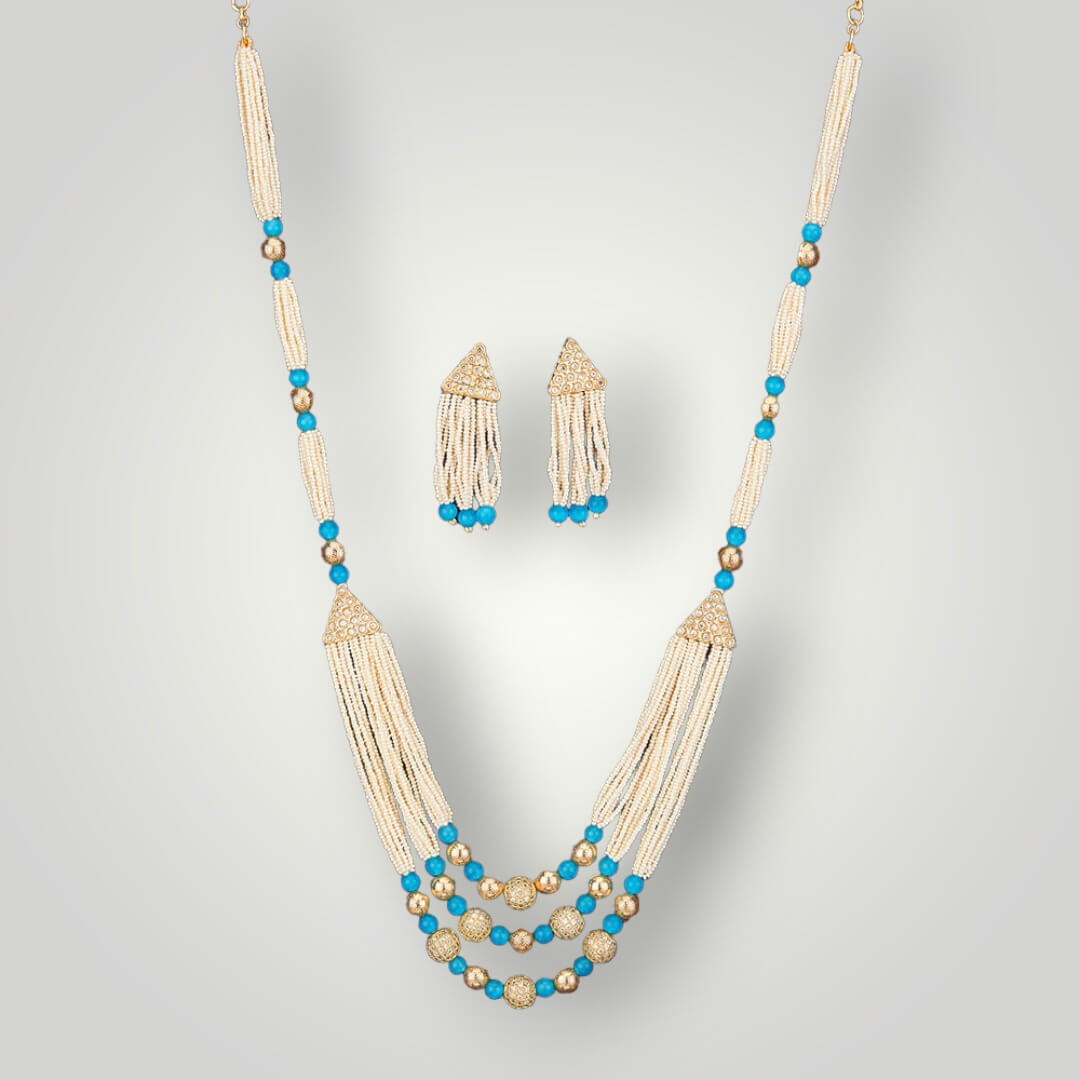 214196 - Antique Gold Plated Moti Style Necklace Set