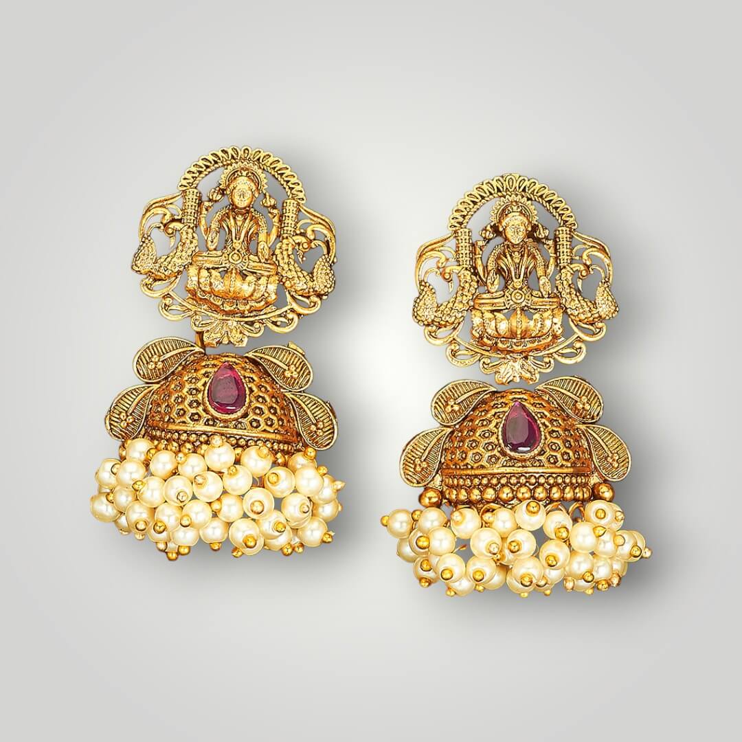 215056 - Antique Matte Gold Plated Jhumki Style Earring