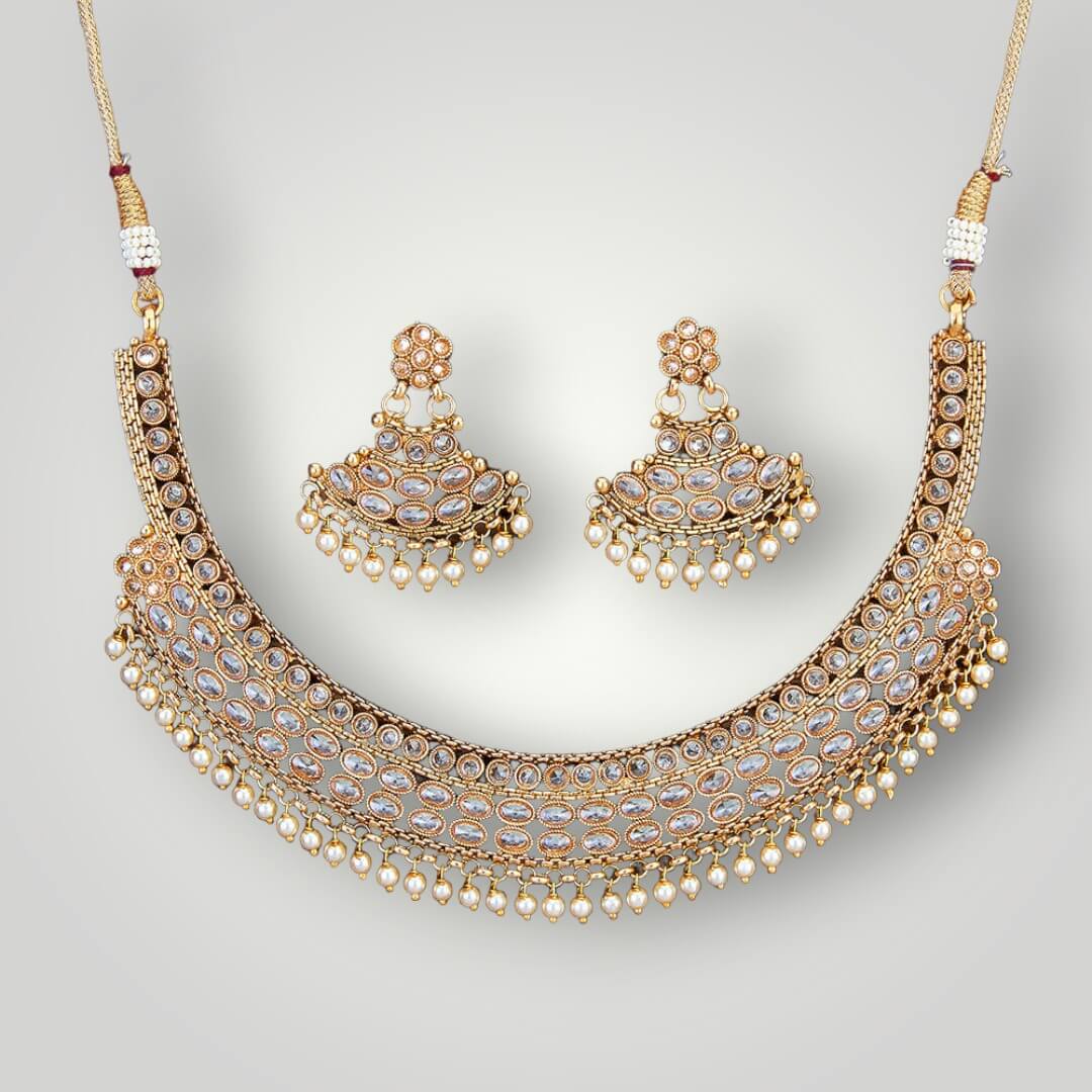 215080 - Antique Gold Plated Pearl Style Necklace Set