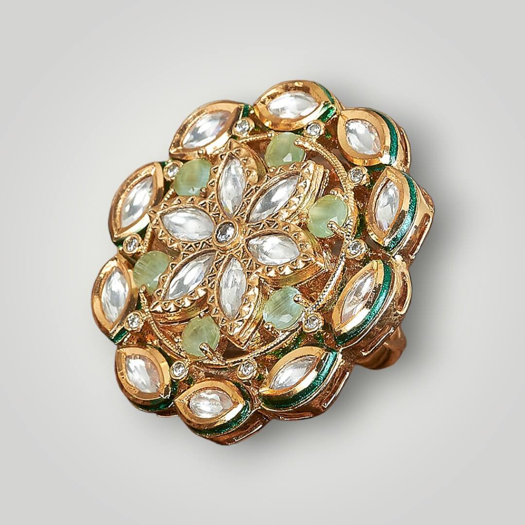 301716 - Kundan Gold Plated Classic Style Finger Ring