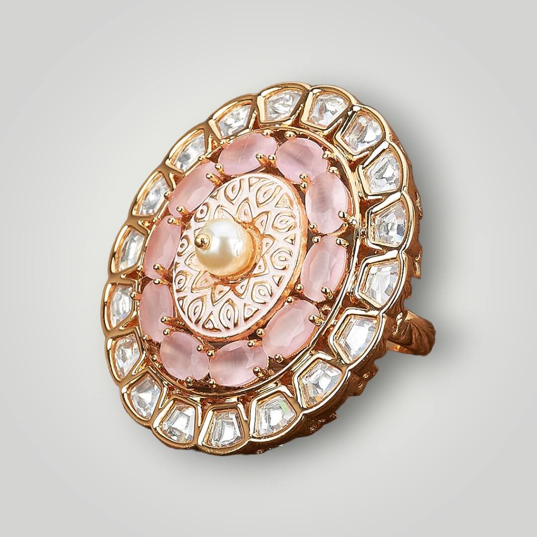 301718 - Kundan Gold Plated Classic Style Finger Ring