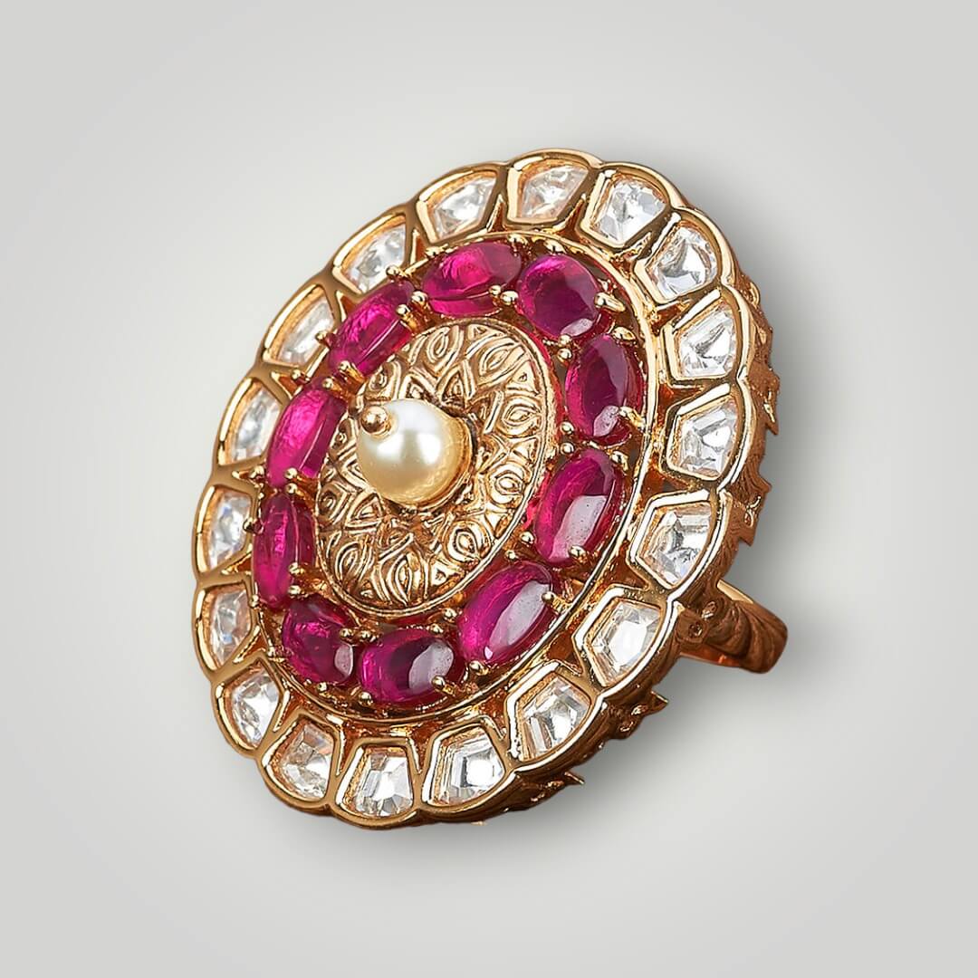 301718 - Kundan Gold Plated Classic Style Finger Ring