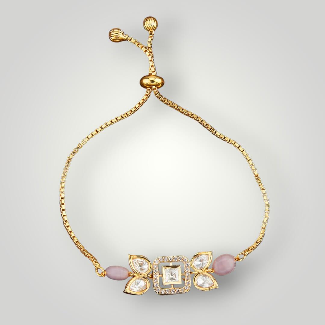 350929 - Kundan Gold Plated Adjustable Classic Style Bracelet
