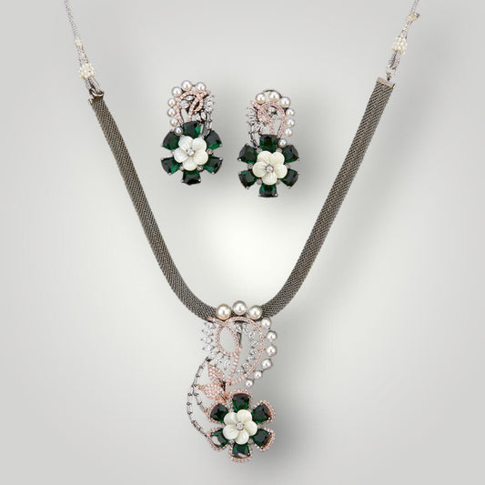 418513 - AD Black Rose Plated Classic Style Pendant Set