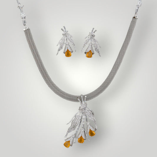 422362 - AD Rhodium Plated Classic Style Pendant Set