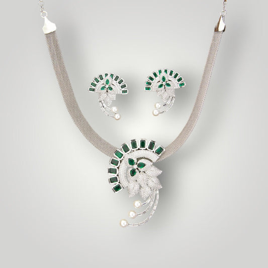 422881 - AD Rhodium Plated CZ Style Pendant Set