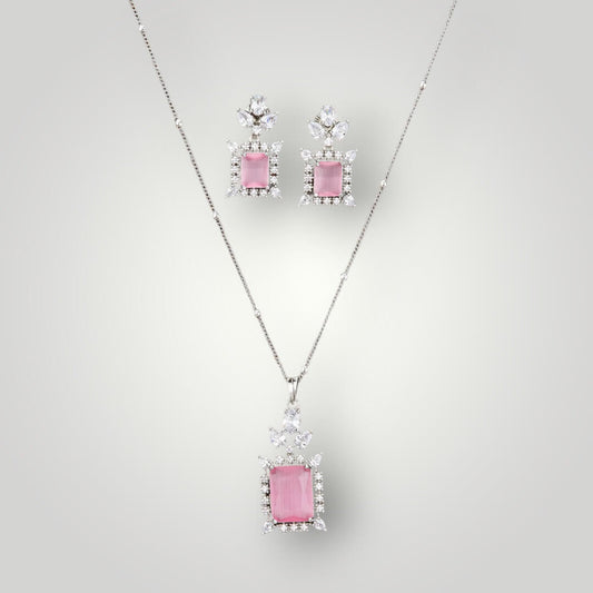 424063 - AD Rhodium Plated CZ Style Pendant Set