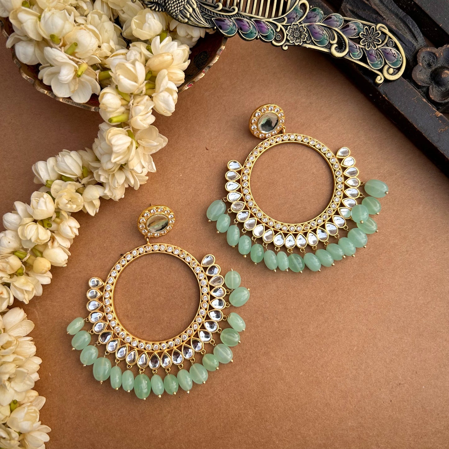 Aqua Green Hydro Quartz Mehfil Elegance Earrings