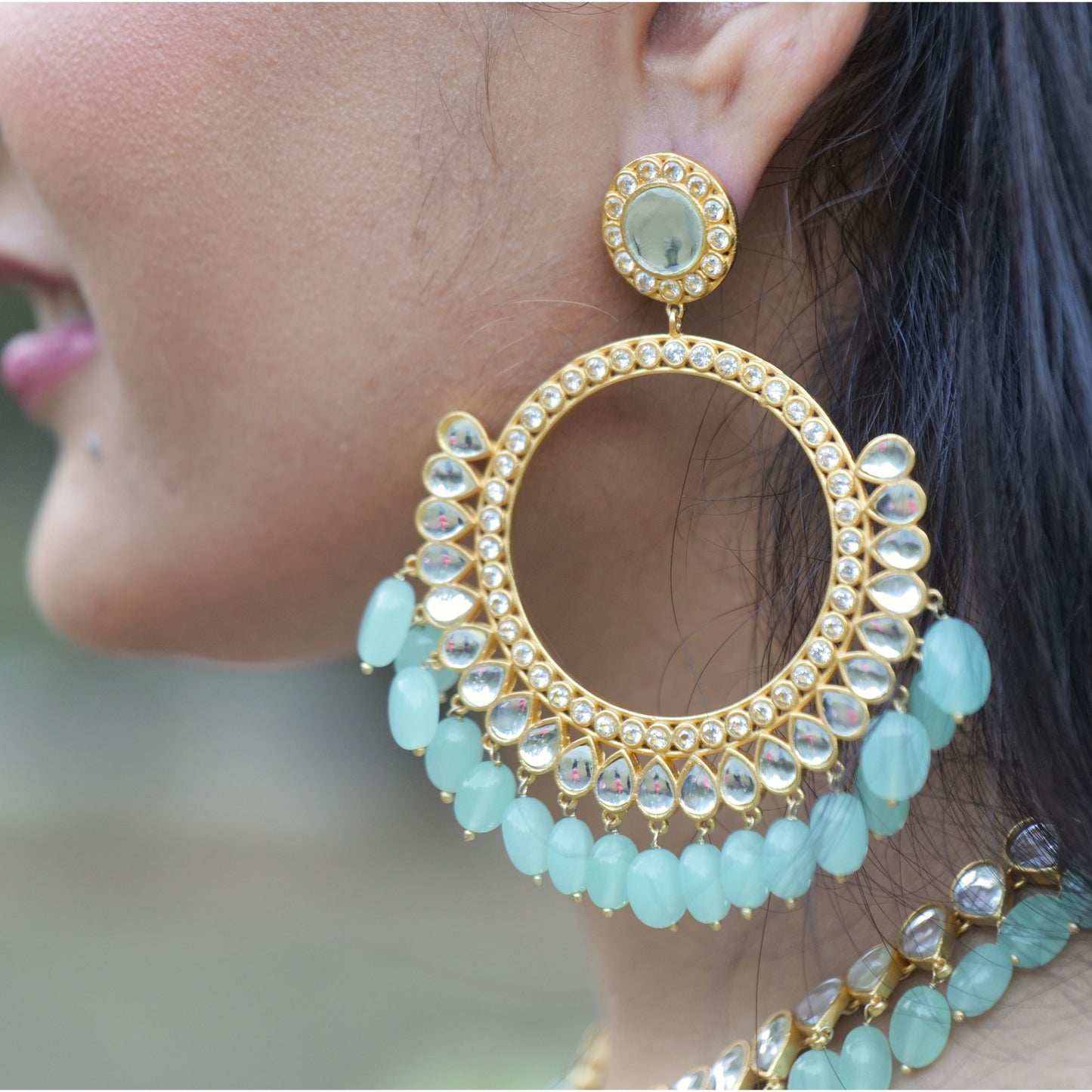 Aqua Green Hydro Quartz Mehfil Elegance Earrings