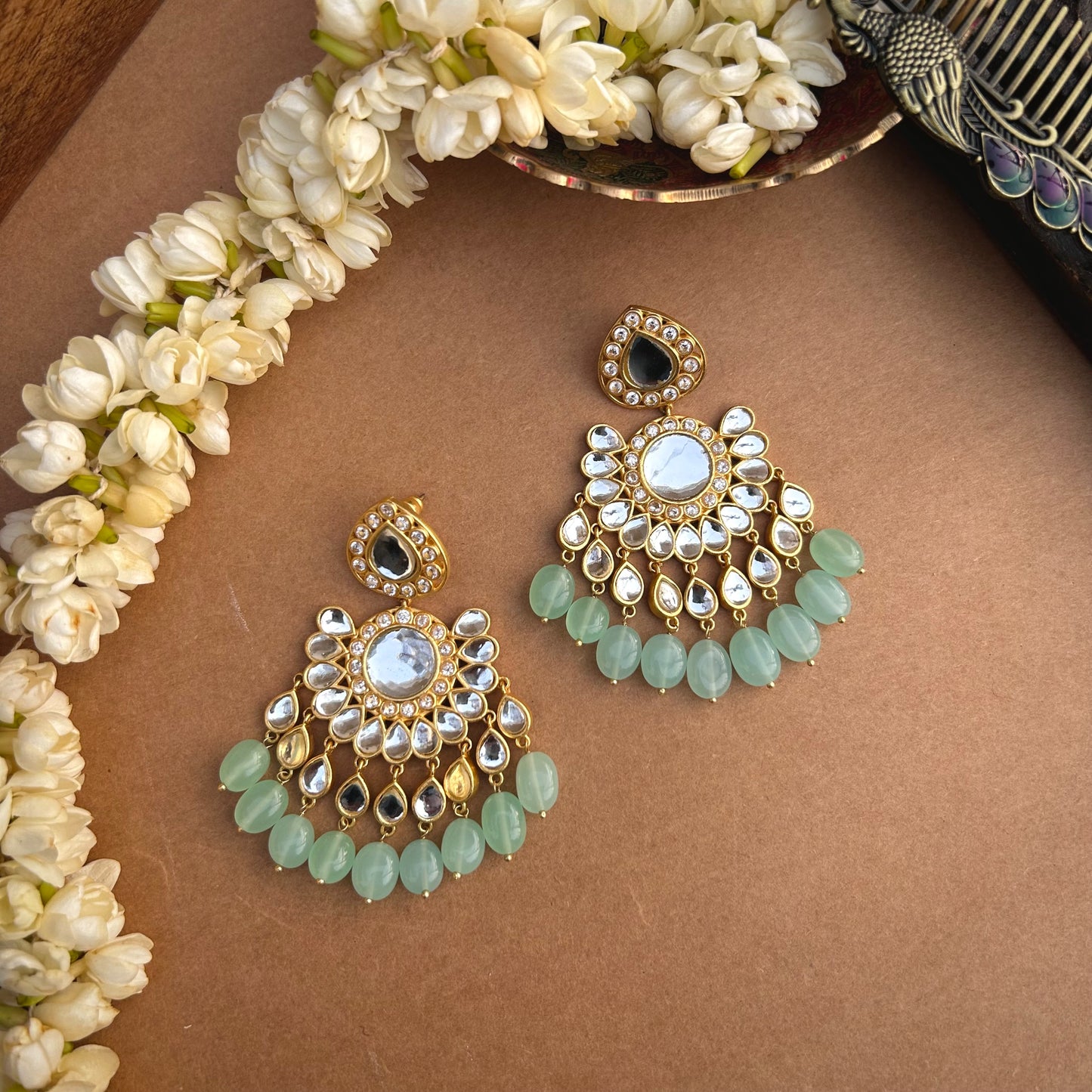 Aqua Green Hydro Quartz Nachde Ne Saare Glam Earrings