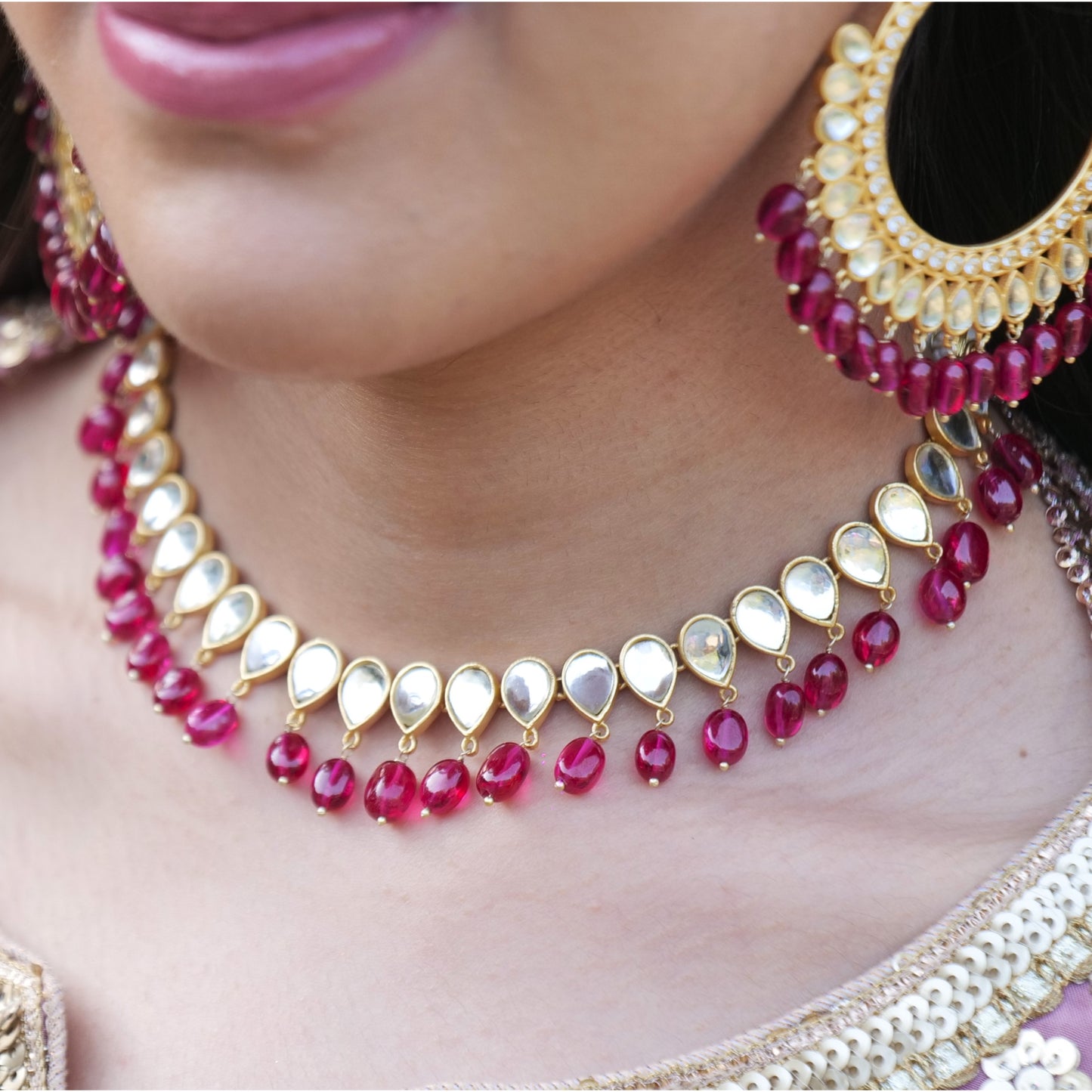 Rani Pink Hued Stone Jashn Glam Choker Necklace