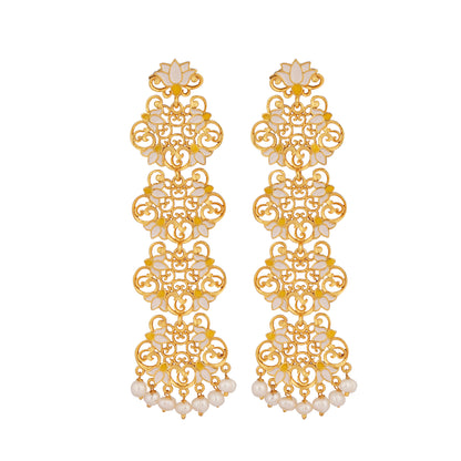 Graceful Lotus Statement Earrings in White