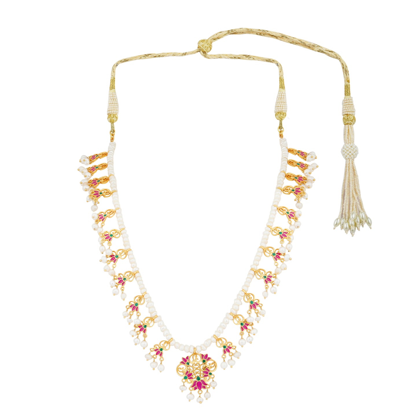 Pink Lotus Drops Pearl Necklace