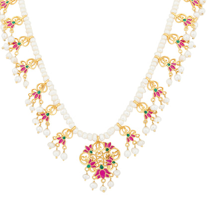 Pink Lotus Drops Pearl Necklace