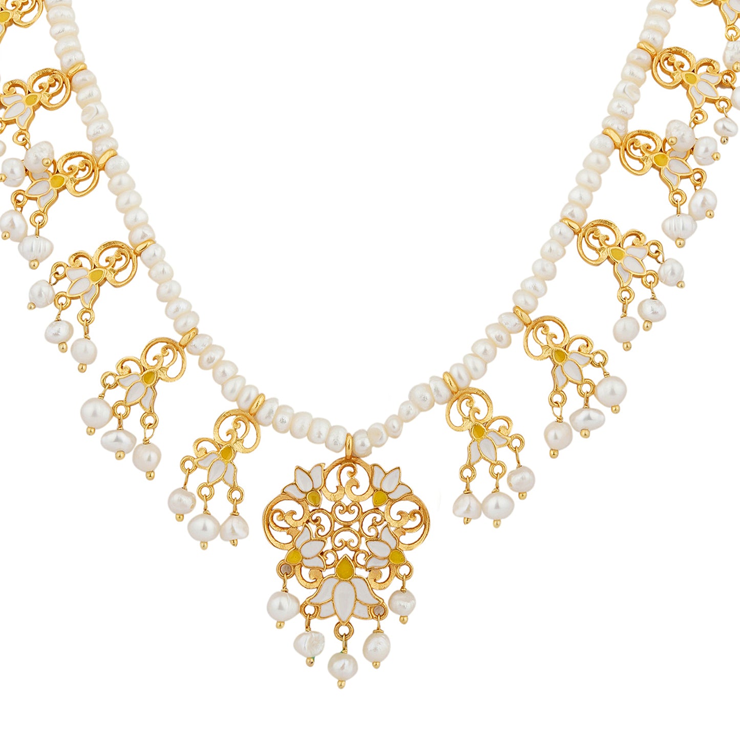 White Lotus Drops Pearl Necklace