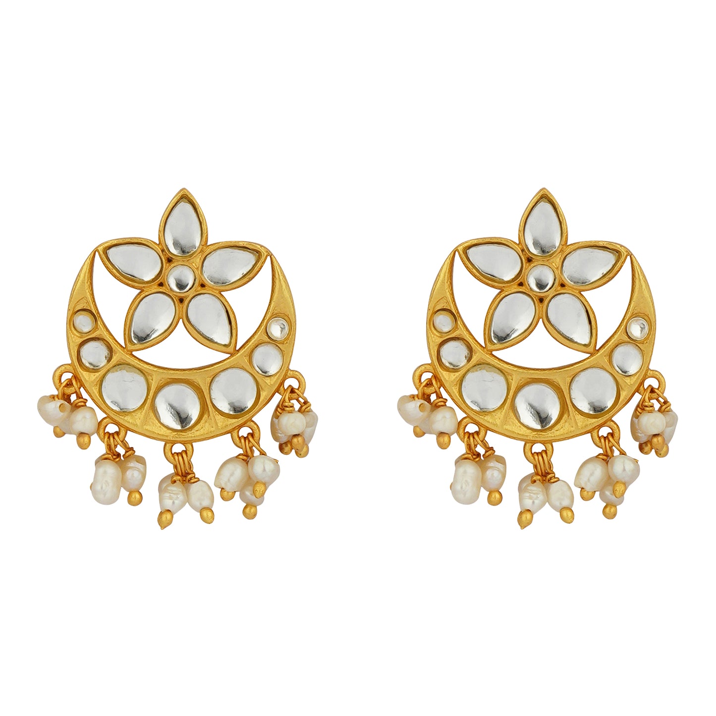 Polki Pearls Chaand Phool Studs