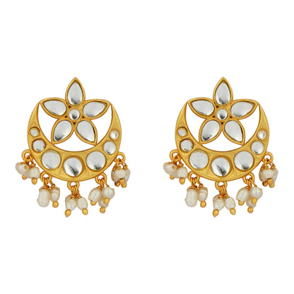 Polki Pearls Chaand Phool Studs