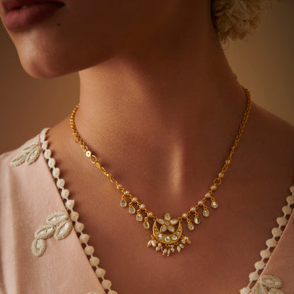 Polki Pearls Chaand Phool Necklace