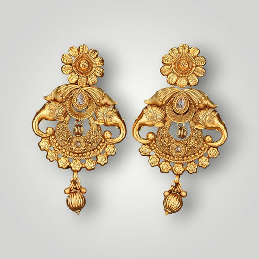 212257 - Antique Matte Gold Plated Chand Style Earring