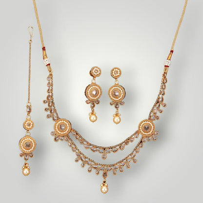 212357 - Antique Gold Plated Pearl Style Necklace Set