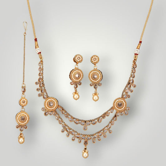 212357 - Antique Gold Plated Pearl Style Necklace Set