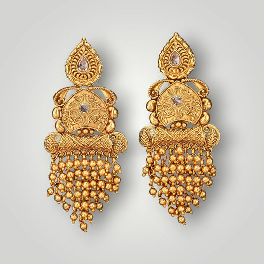 212521 - Antique Matte Gold Plated Chand Style Earring