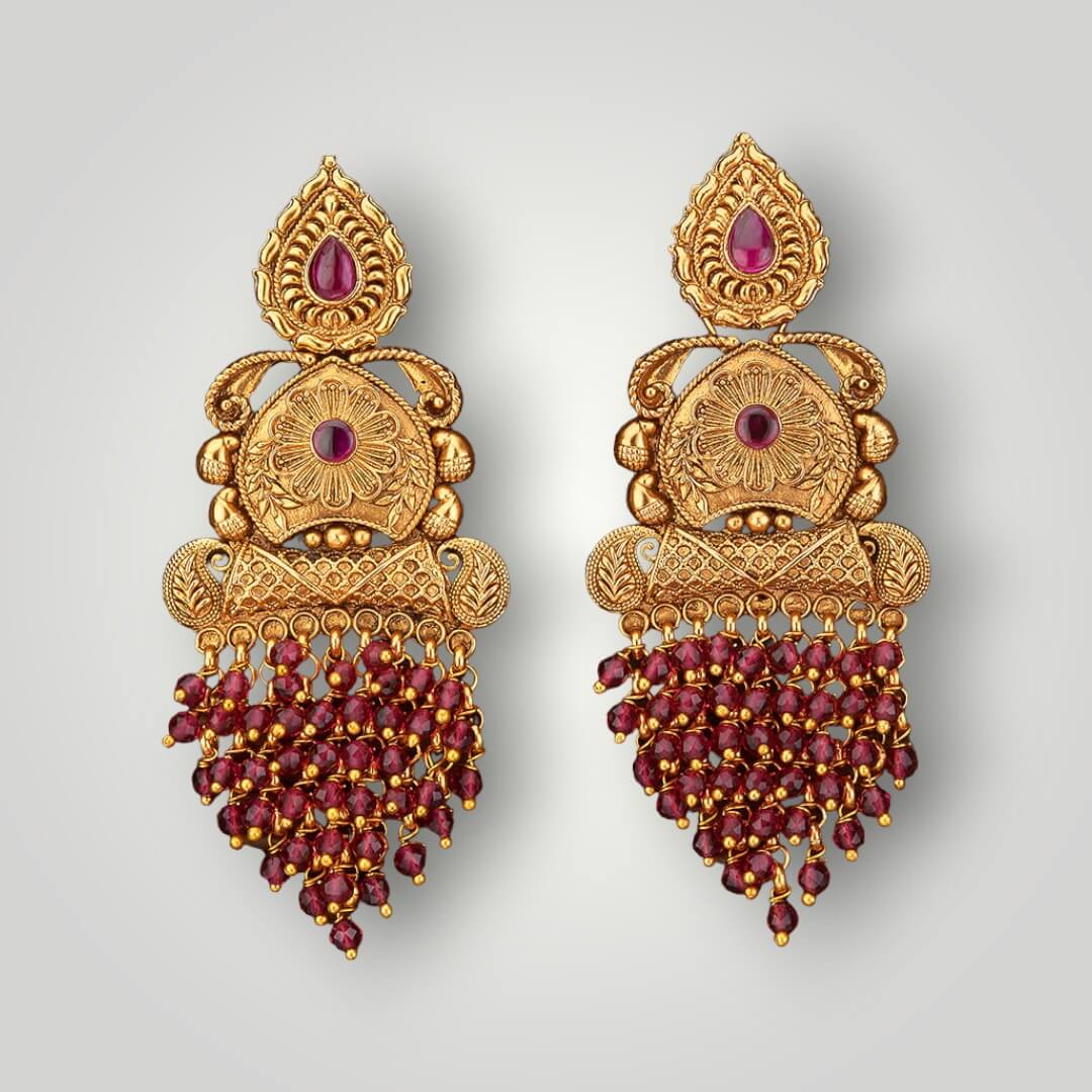 212521 - Antique Matte Gold Plated Chand Style Earring