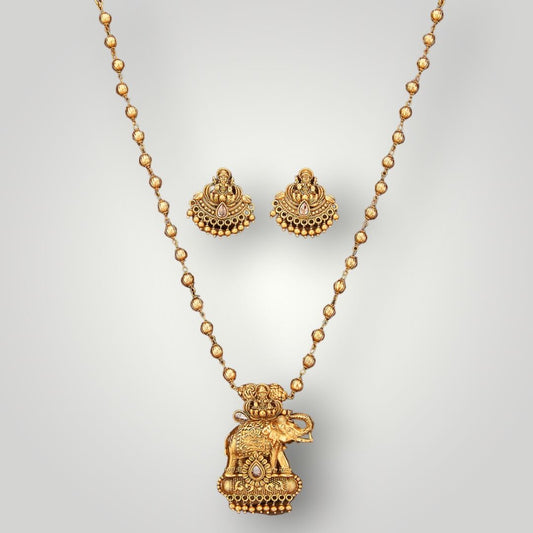 212913 - Antique Matte Gold Plated Temple Style Pendant Set