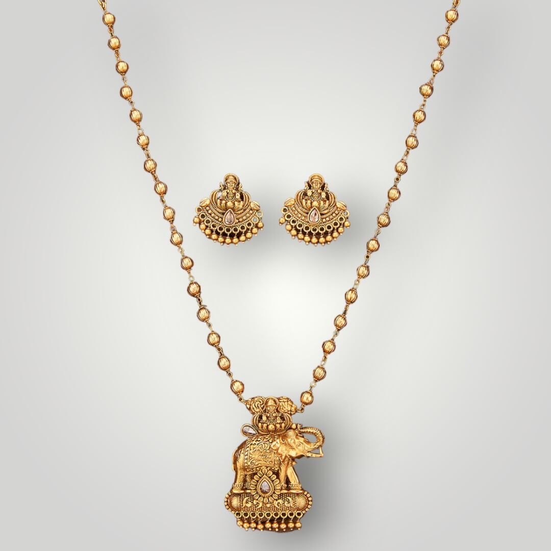 212913 - Antique Matte Gold Plated Temple Style Pendant Set