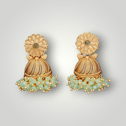 213195 - Antique Matte Gold Plated Jhumki Style Earring