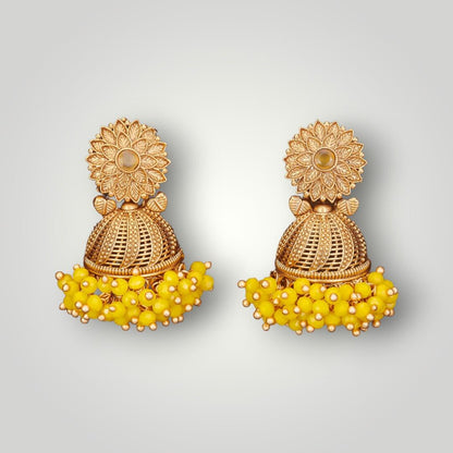 213195 - Antique Matte Gold Plated Jhumki Style Earring