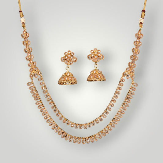 213385 - Antique Gold Plated Reverse AD Style Necklace Set