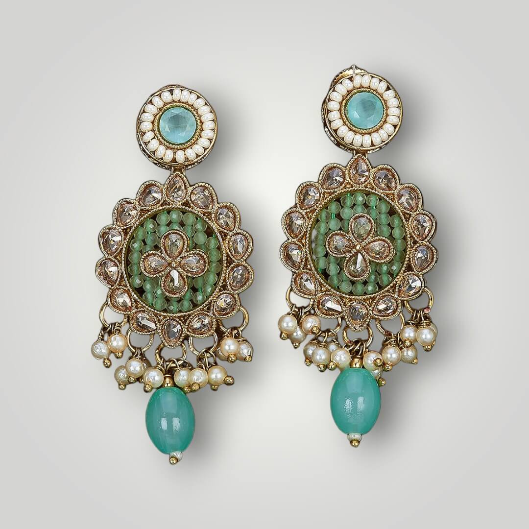 213656 - Antique Mehndi Plated Moti Style Earring