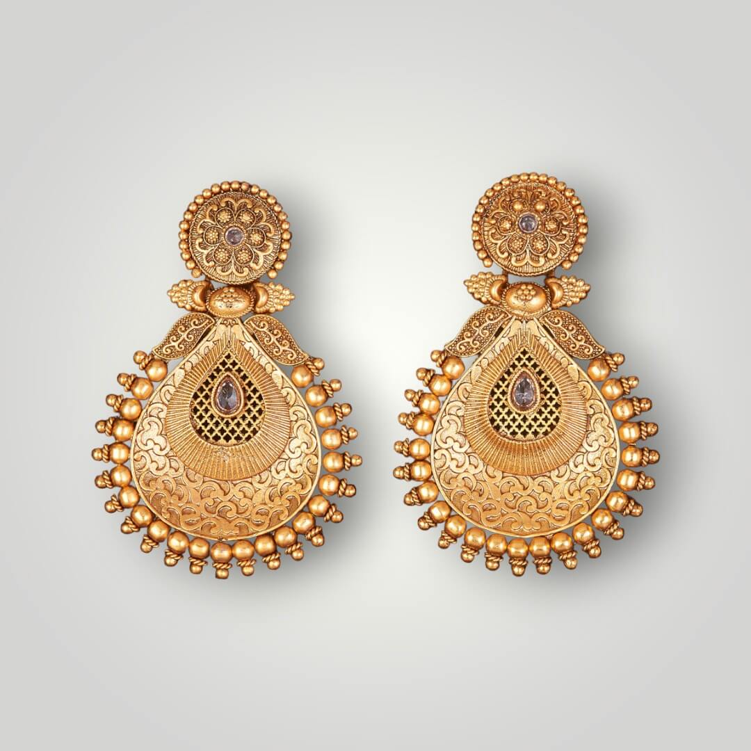 213671 - Antique Matte Gold Plated Classic Style Earring