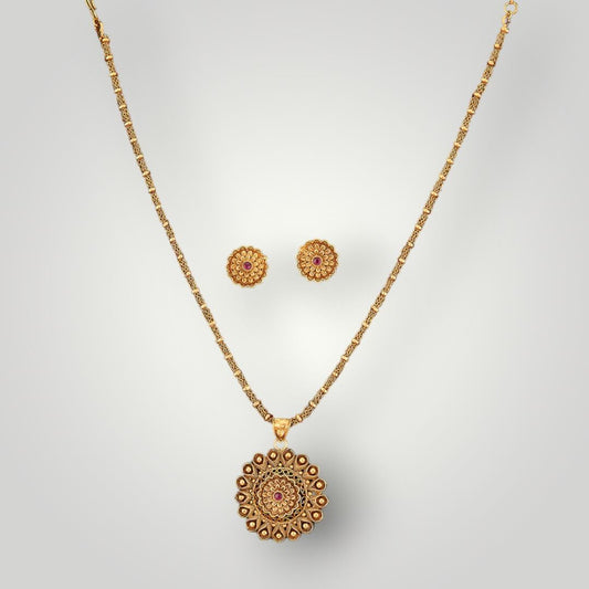 213715 - Antique Matte Gold Plated Delicate Style Pendant Set