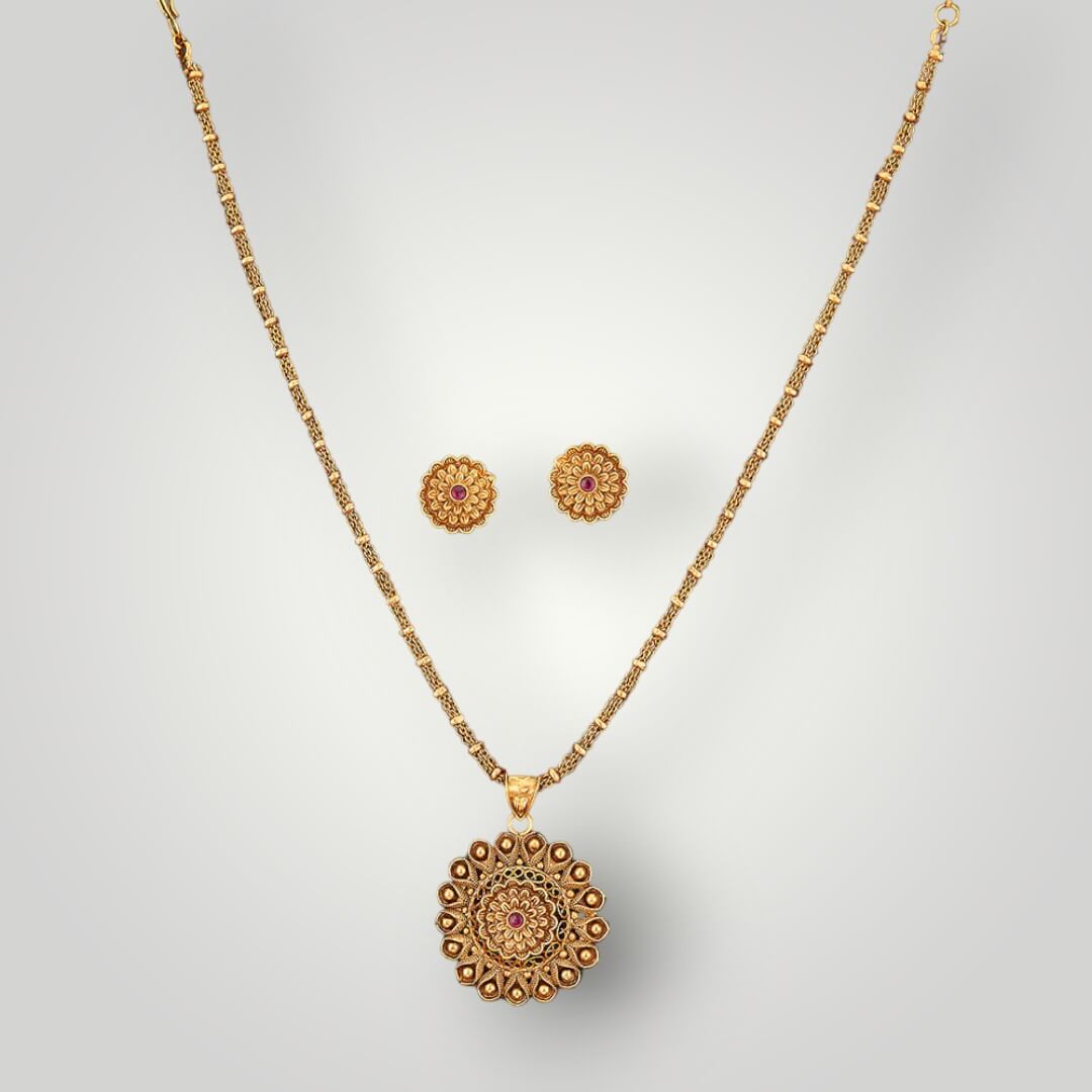 213715 - Antique Matte Gold Plated Delicate Style Pendant Set