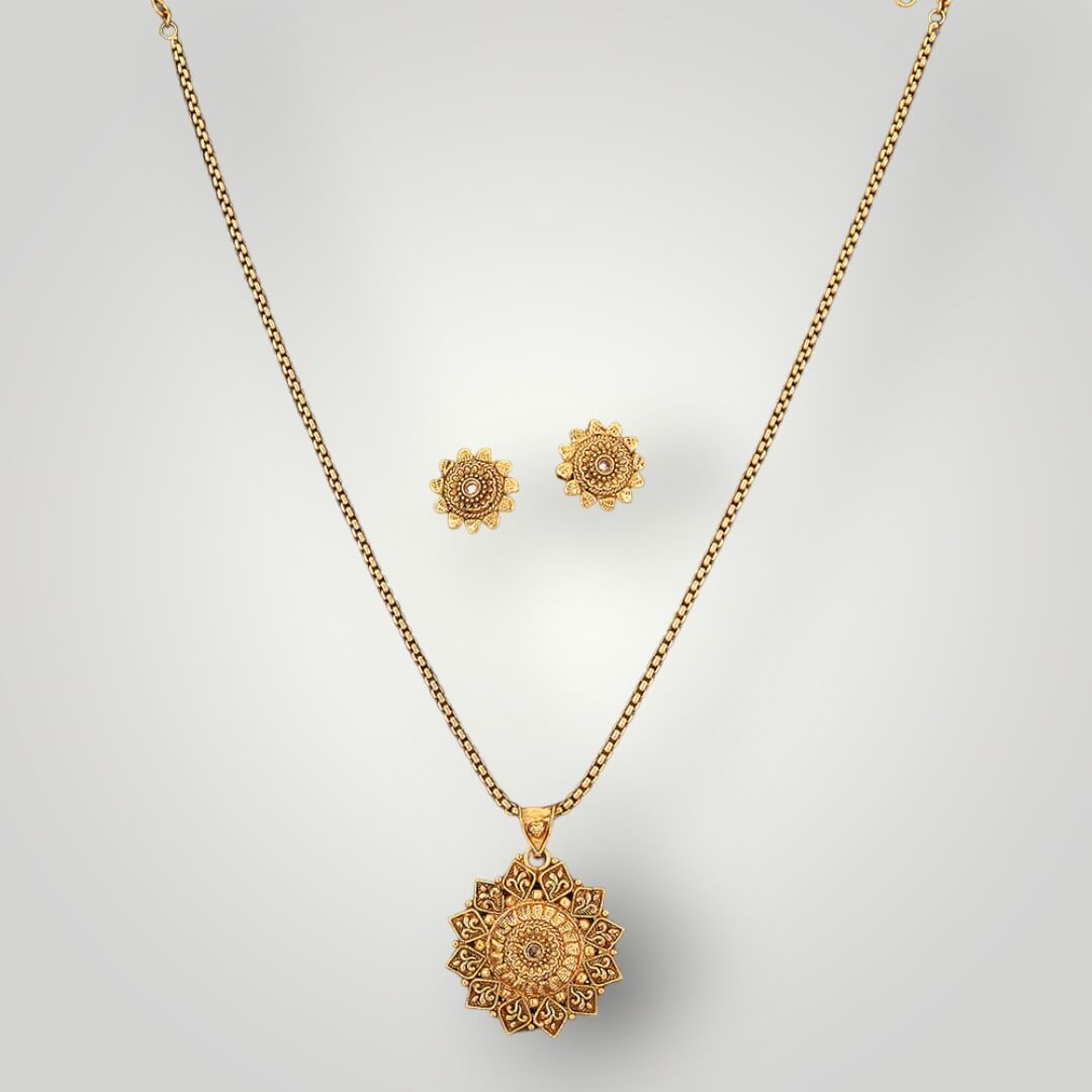 213719 - Antique Matte Gold Plated Delicate Style Pendant Set