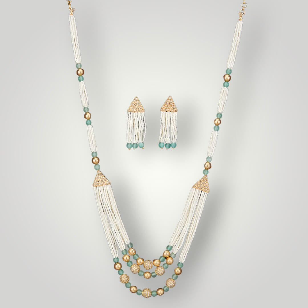 214196 - Antique Gold Plated Moti Style Necklace Set – Spice Jewels