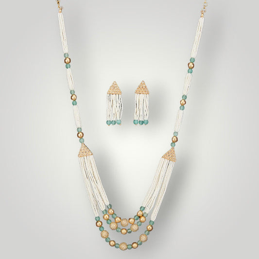 214196 - Antique Gold Plated Moti Style Necklace Set