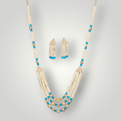 214196 - Antique Gold Plated Moti Style Necklace Set