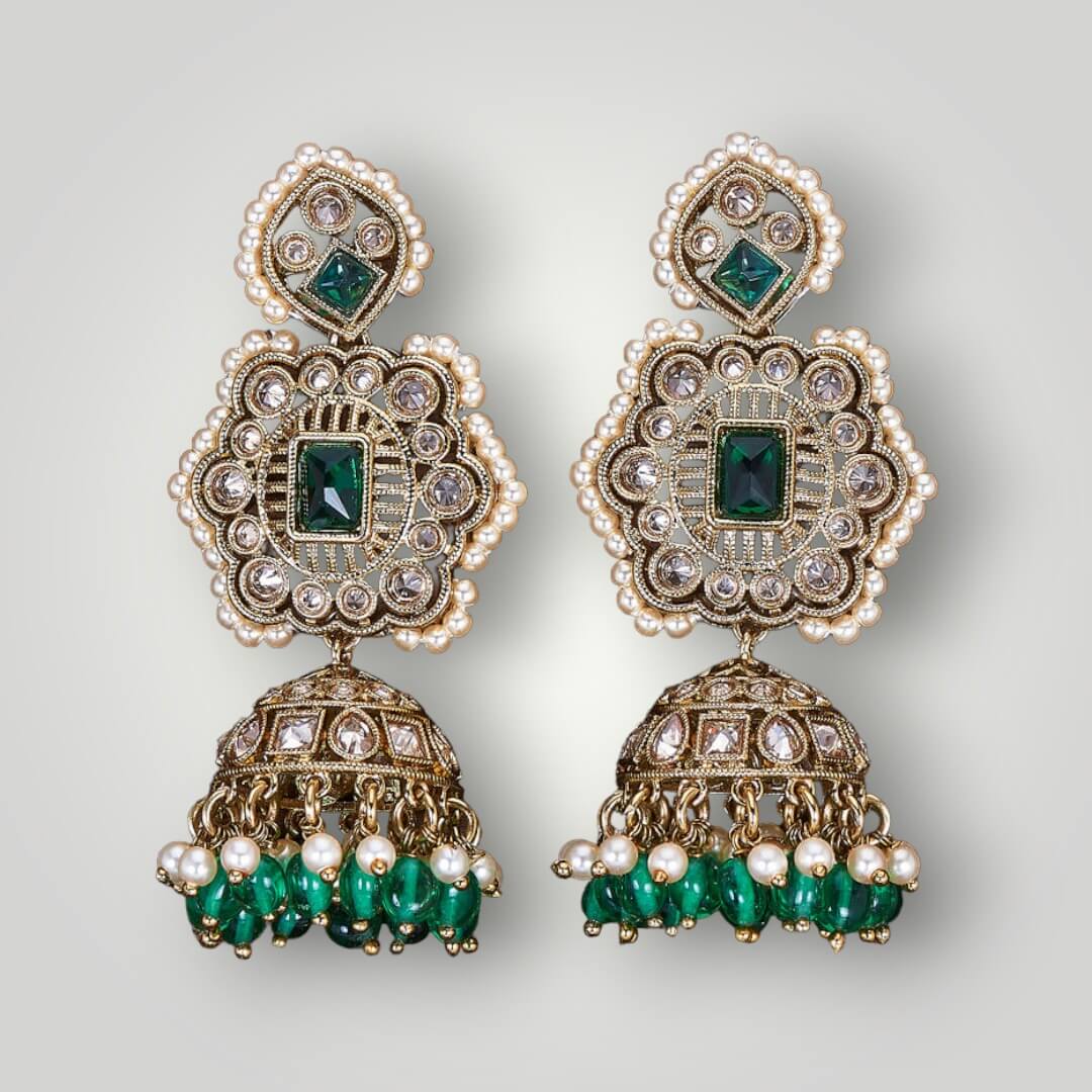 214292 - Antique Mehndi Plated Jhumki Style Earring