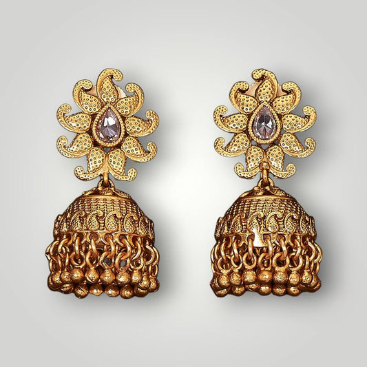 214469 - Antique Matte Gold Plated Jhumki Style Earring