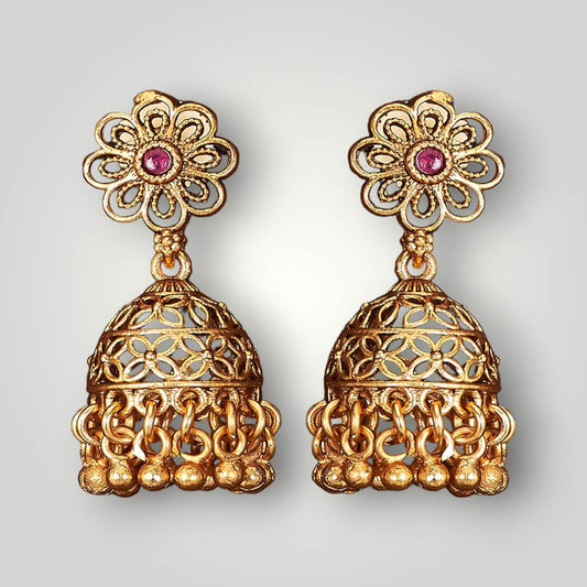 214470 - Antique Matte Gold Plated Jhumki Style Earring