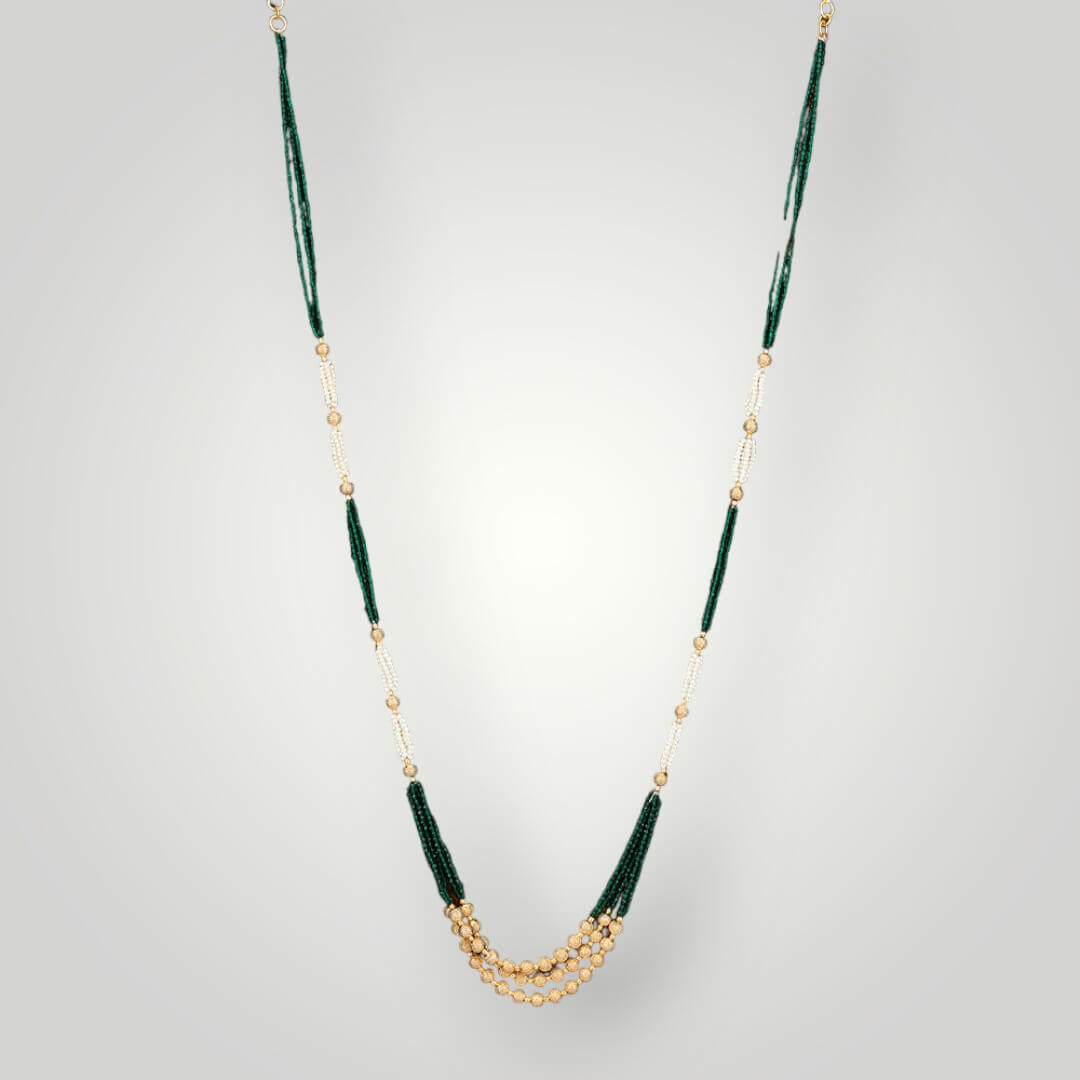 214494 - Antique Gold Plated Mala Bead Style Necklace