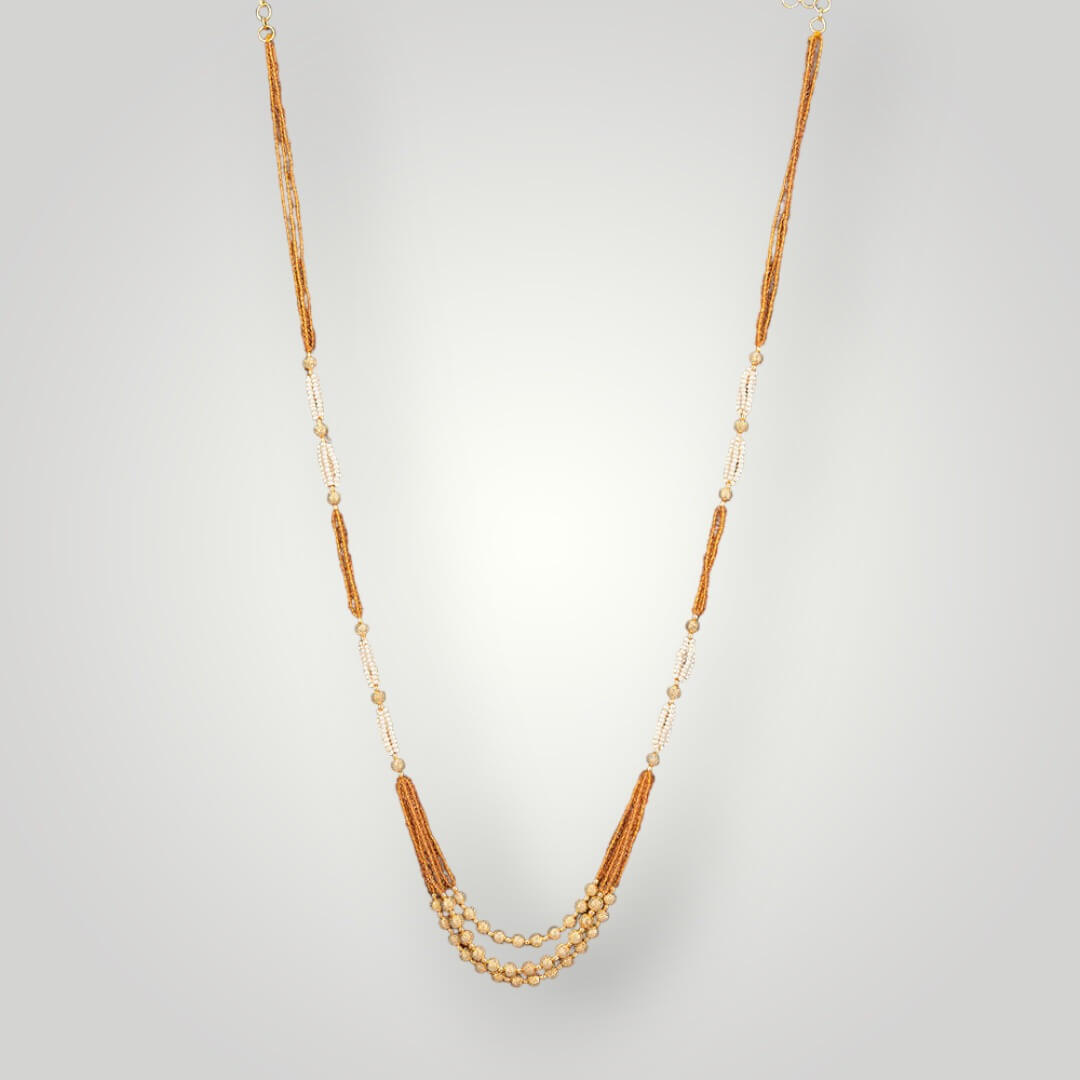 214494 - Antique Gold Plated Mala Bead Style Necklace