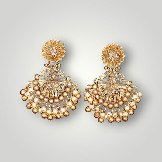214518 - Antique Matte Gold Plated Moti Style Earring