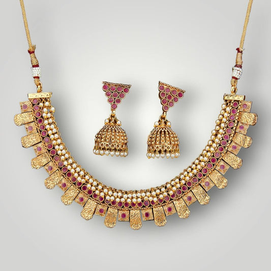 214832 - Antique Gold Plated Classic Style Necklace Set